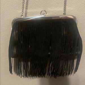 NWOT Fringe Black Clutch/Crossbody Bag